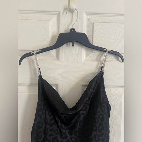 Shein Leopard Print Rhinestone Strap Satin Cami Romper - Picture 7 of 8